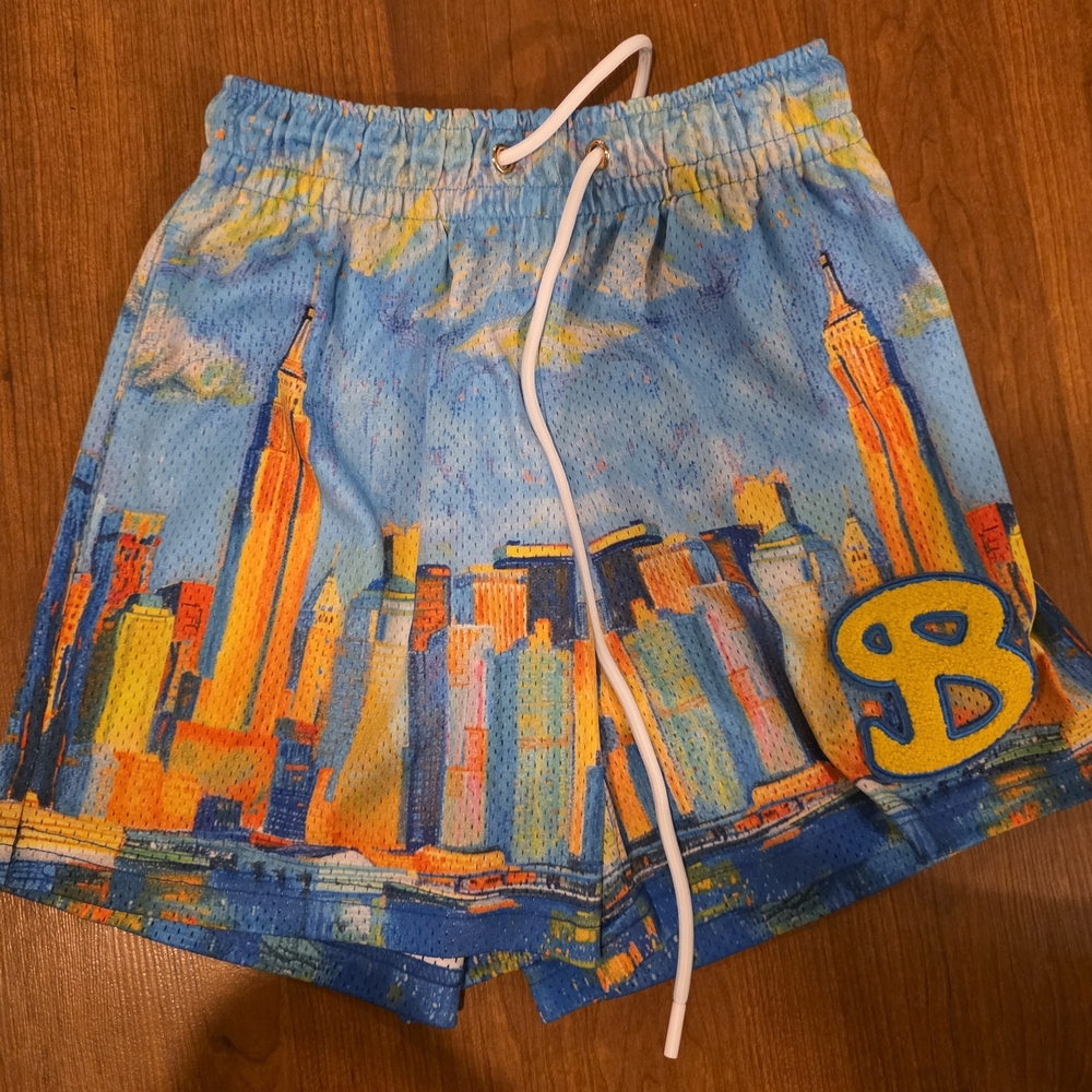 Blue and Orange Athletic Skyline Shorts